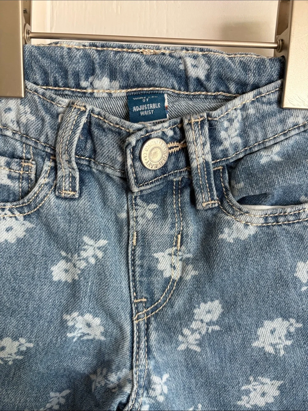 Old Navy Girls 5T Wide Leg Floral Print Jeans Adjustable Waist